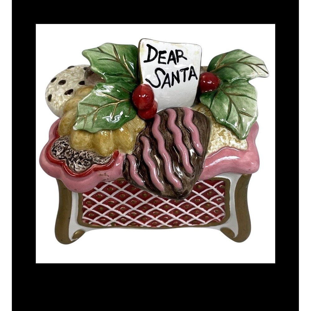 Fitz and Floyd Dear Santa Christmas Cookie Trinket Box w/ Mouse Figurine Inside